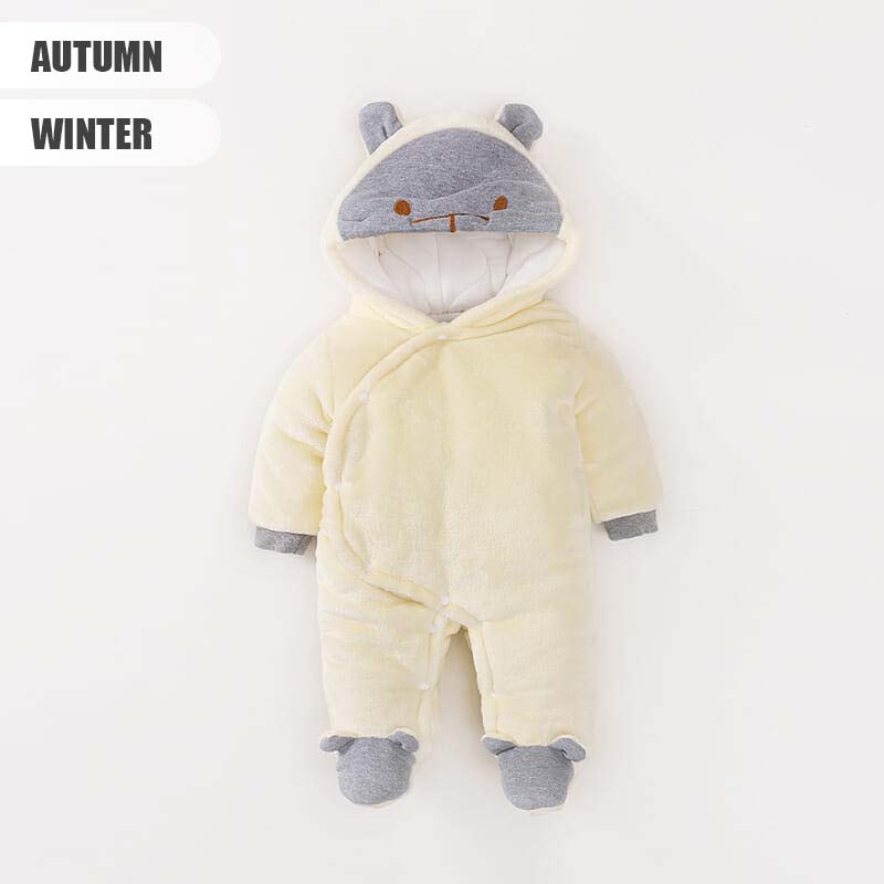 Winter Covered Cartoon Hooded Off-White Romper 2 - Minitaq baby kids clothes dress