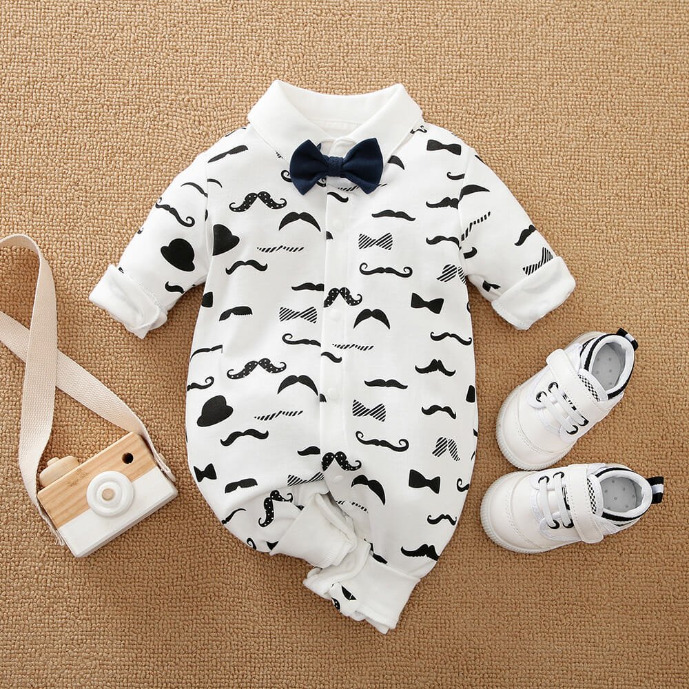 Gentleman Moustache Pattern Full Sleeves Romper 1 - Minitaq baby kids clothes dress