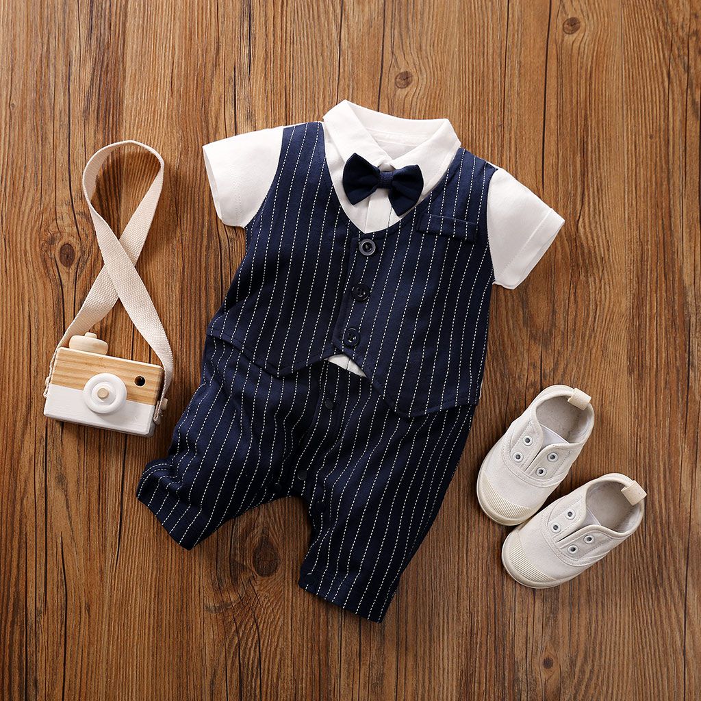 Dark Blue Formal Baby Romper And Bow Tie 1 - Minitaq baby kids clothes dress