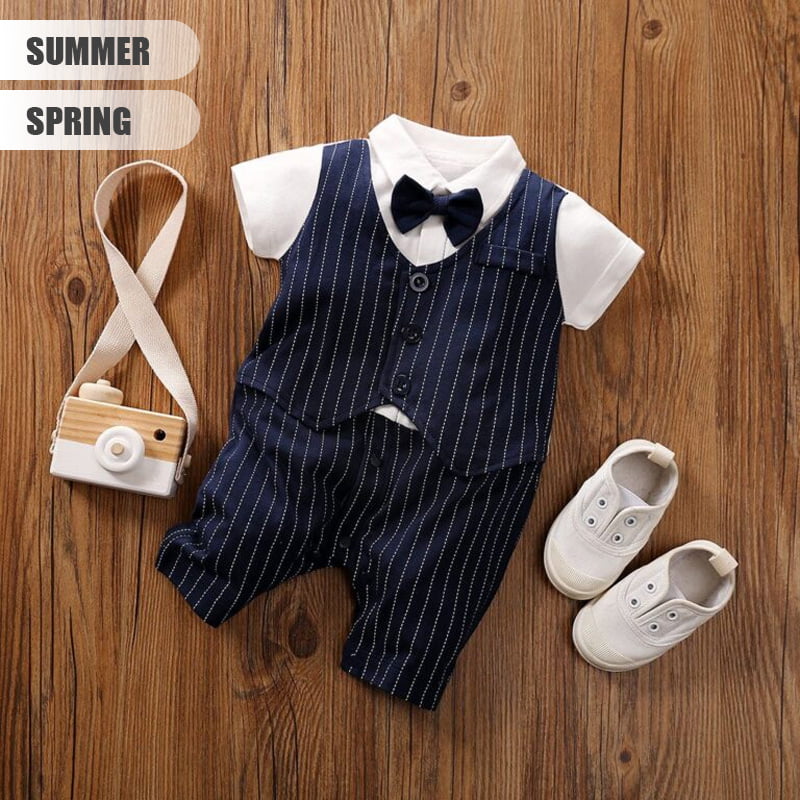 Dark Blue Formal Baby Romper And Bow Tie 2 - Minitaq baby kids clothes dress