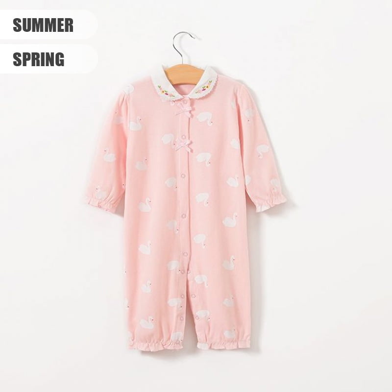 Swan Patterned Light Cotton Baby Romper Dress 2 - Minitaq baby kids clothes dress