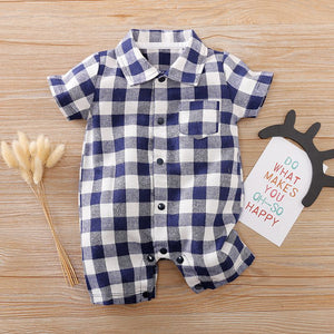 Off-White and Blue Check Casual Romper 1 - Minitaq baby kids clothes dress