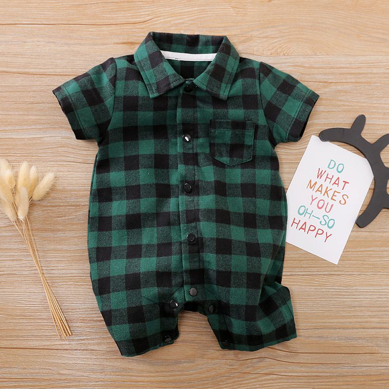 Green And Black Check Casual Romper 1 - Minitaq baby kids clothes dress