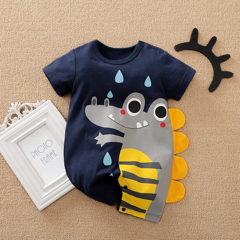 Dark Blue Croc Cartoon Baby Romper 1 - Minitaq baby kids clothes dress