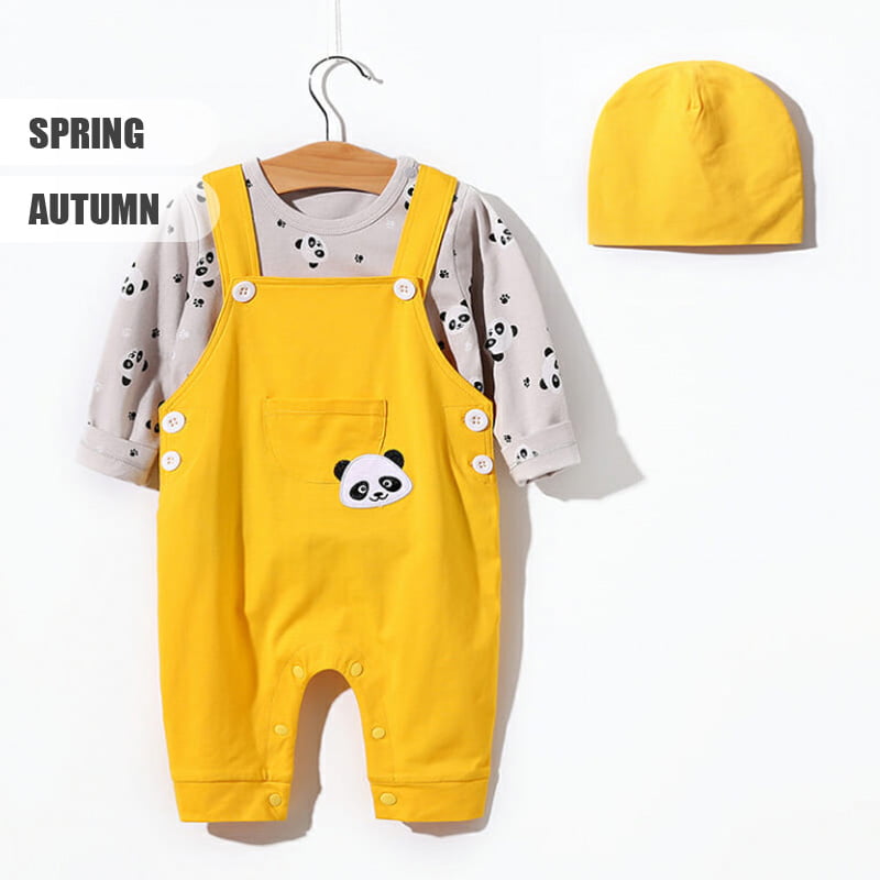 Little Panda Yellow Romper With Cap 2 - Minitaq baby kids clothes dress