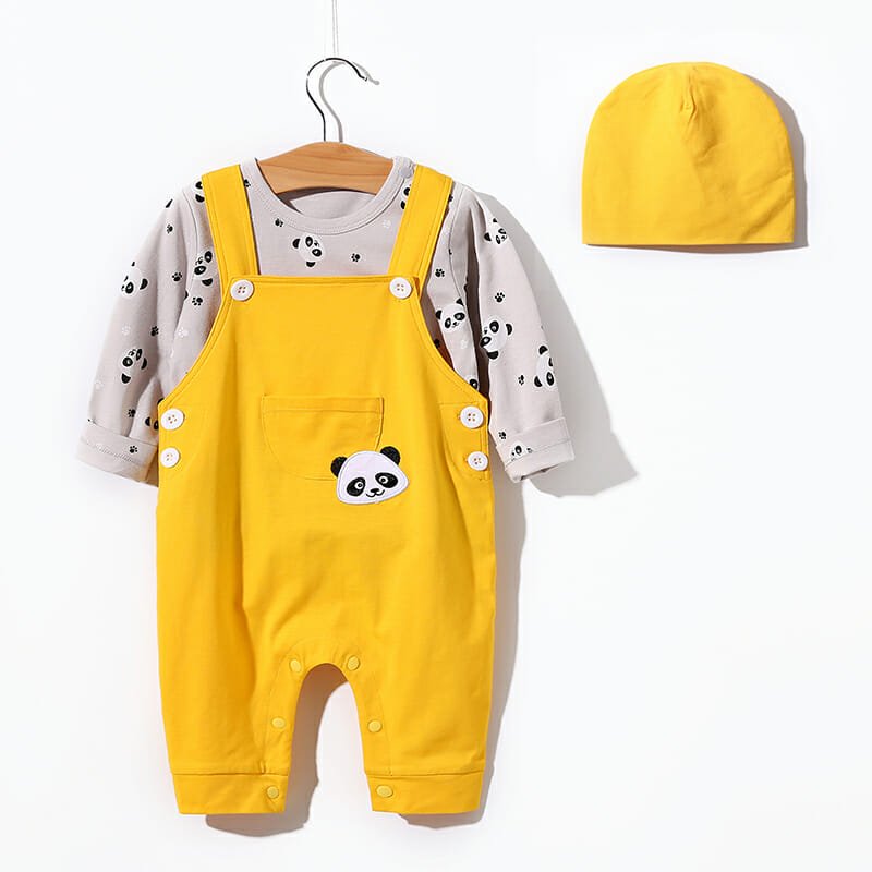 Little Panda Yellow Romper With Cap 1 - Minitaq baby kids clothes dress