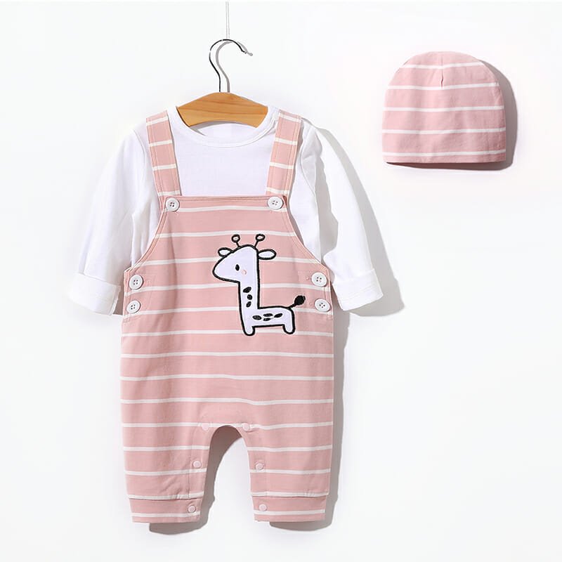 Cute Giraffe Baby Romper With Cap 1 - Minitaq baby kids clothes dress