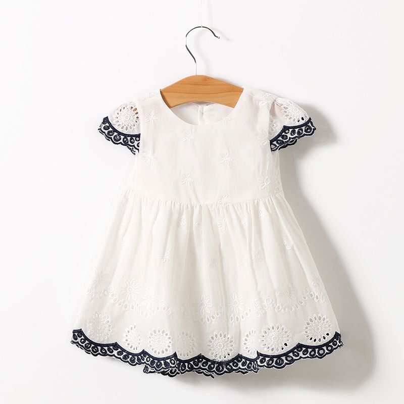 Casual White Embroided Girl Dress 1 - Minitaq baby kids clothes dress