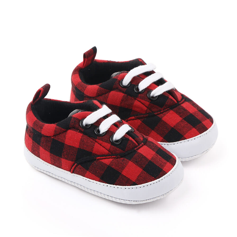 Red And Black Check Style Baby Shoes 1 - Minitaq baby kids clothes dress