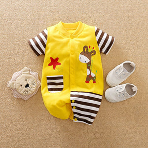 Giraffe Half Sleeve Yellow Baby Romper 1 - Minitaq baby kids clothes dress