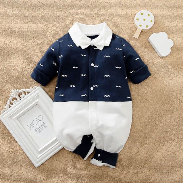 Blue And White Baby Romper With Bow Tie 1 - Minitaq baby kids clothes dress