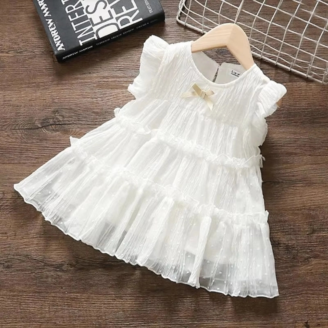 White Tulle Dress with Dots For Girls