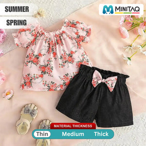 Floral Stylish Top With Black Skirt Shorts For Baby Girl 2 - Minitaq baby kids clothes dress