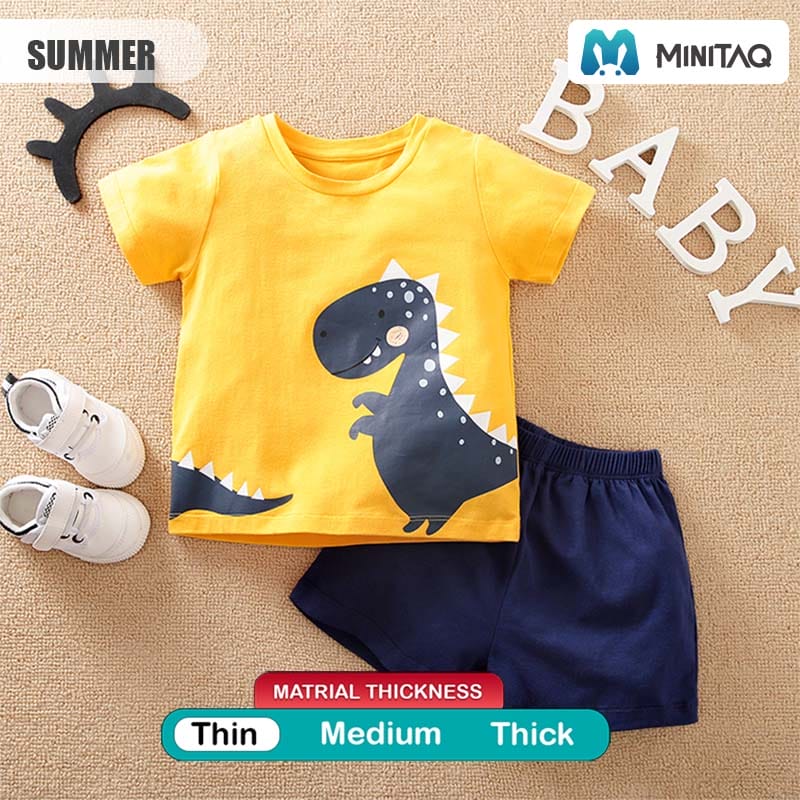 Dino Cotton 2pc T-Shirt With Blue Shorts 2 - Minitaq baby kids clothes dress