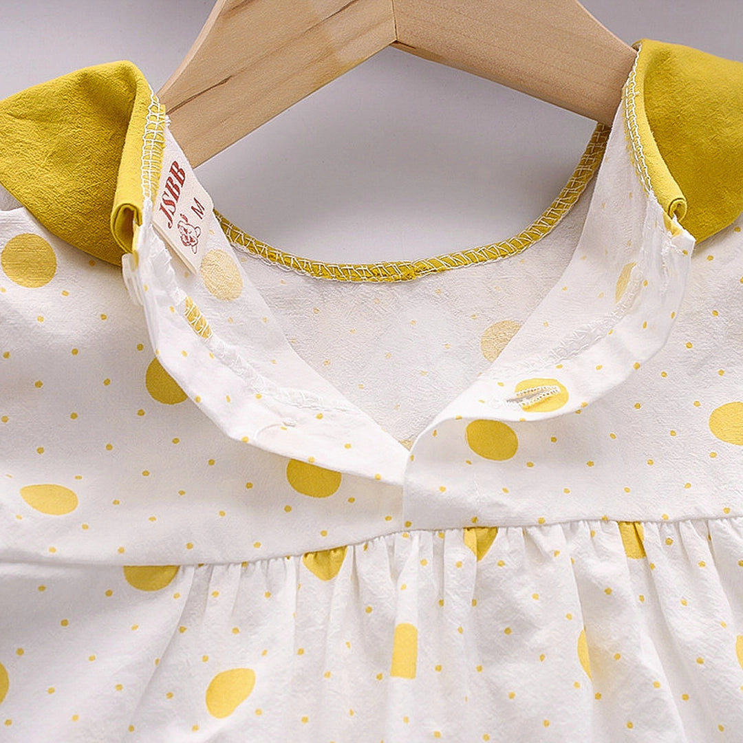 Cute Mustard Yellow Polka Dots 2pcs Set For Girls - Minitaq baby kids clothes dress