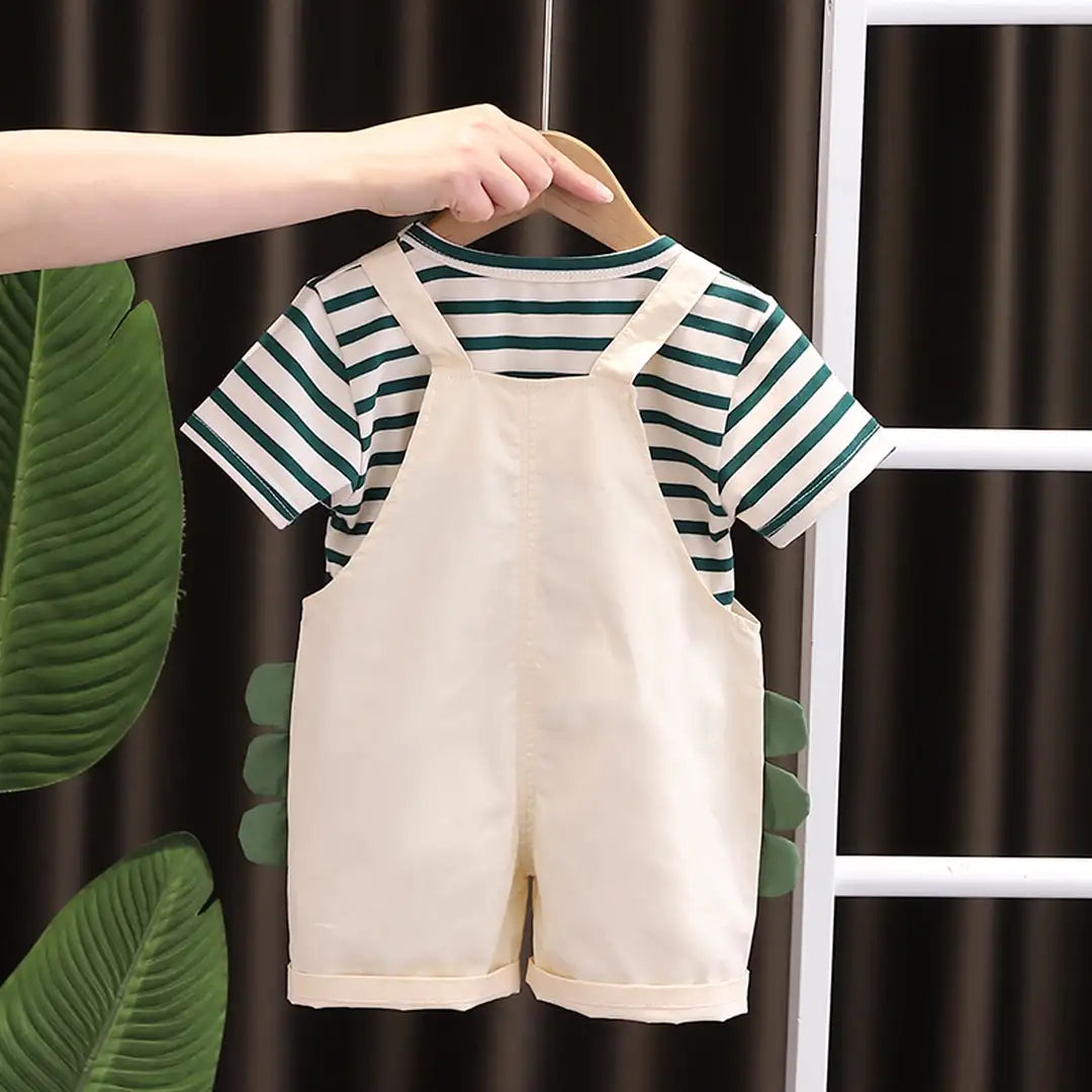 Green Lines T-Shirt With Stylish Cotton Dungaree 11 - Minitaq baby kids clothes dress