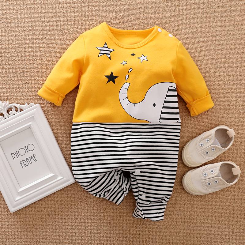 Elephant with Stars Yellow Color Romper 1 - Minitaq baby kids clothes dress