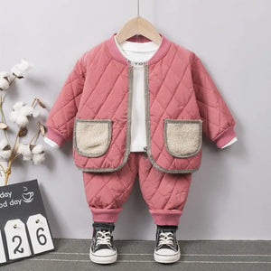 Pink Quilted Puffer N Fur Pocket Style Set - Minitaq baby kids clothes dress
