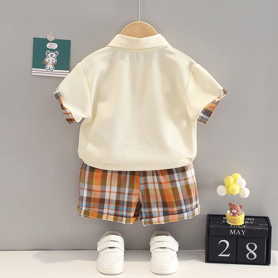 The Summer Cream Polo With Orange Accent Shorts 12 - Minitaq baby kids clothes dress