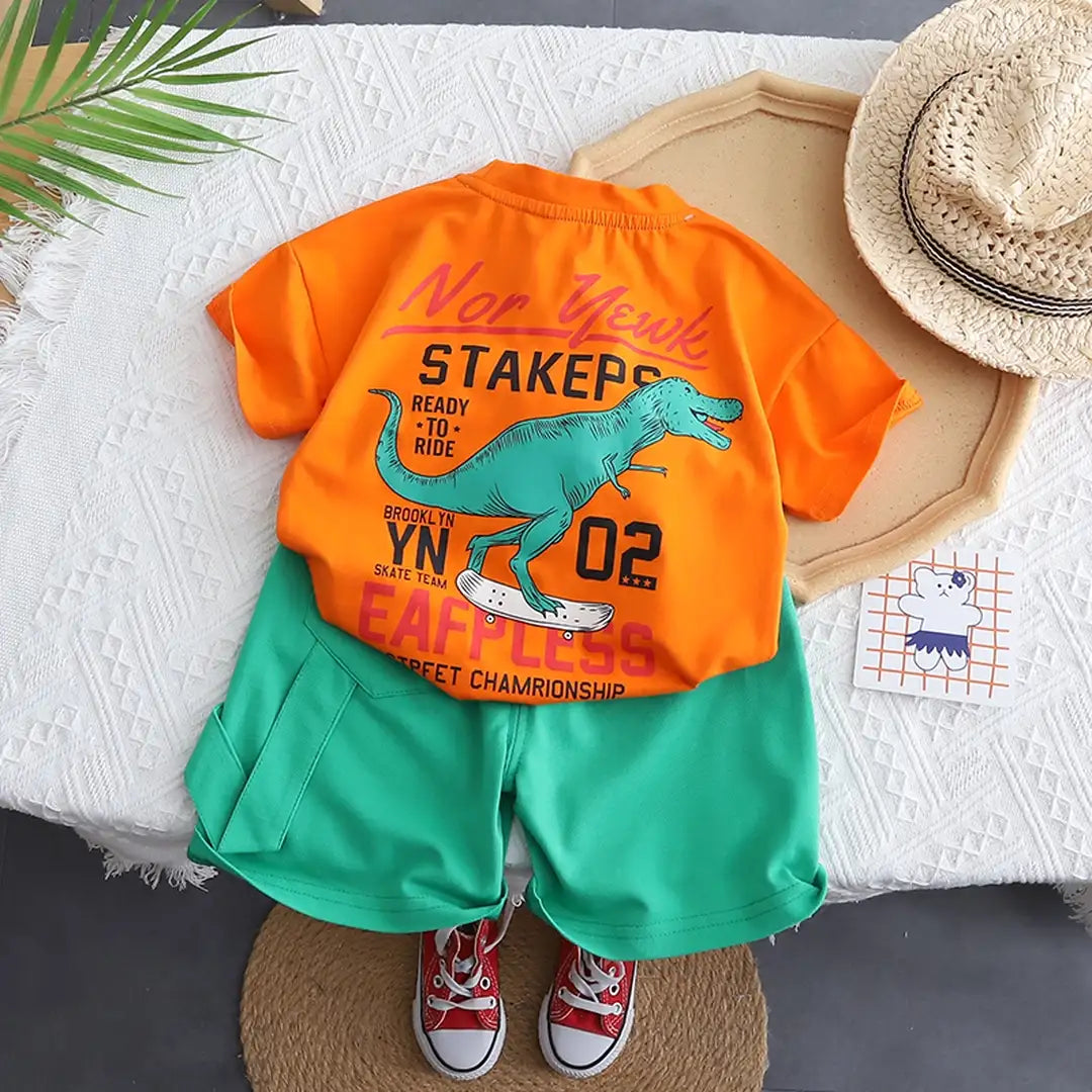 Orange Casual Summer T-Shirt With Green Shorts 13 - Minitaq baby kids clothes dress