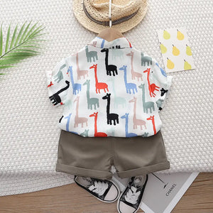 Giraffe Pattern Summer Shirt With Cotton Shorts For Kids 12 - Minitaq baby kids clothes dress