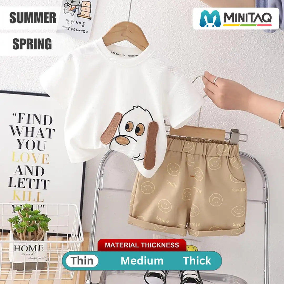 Cartoon White T-Shirt With Brown Shorts 2pc Set 2 - Minitaq baby kids clothes dress