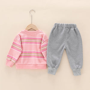 Casual Pink Sweatshirt Top With Gray Pants For Kids 10 - Minitaq baby kids clothes dress