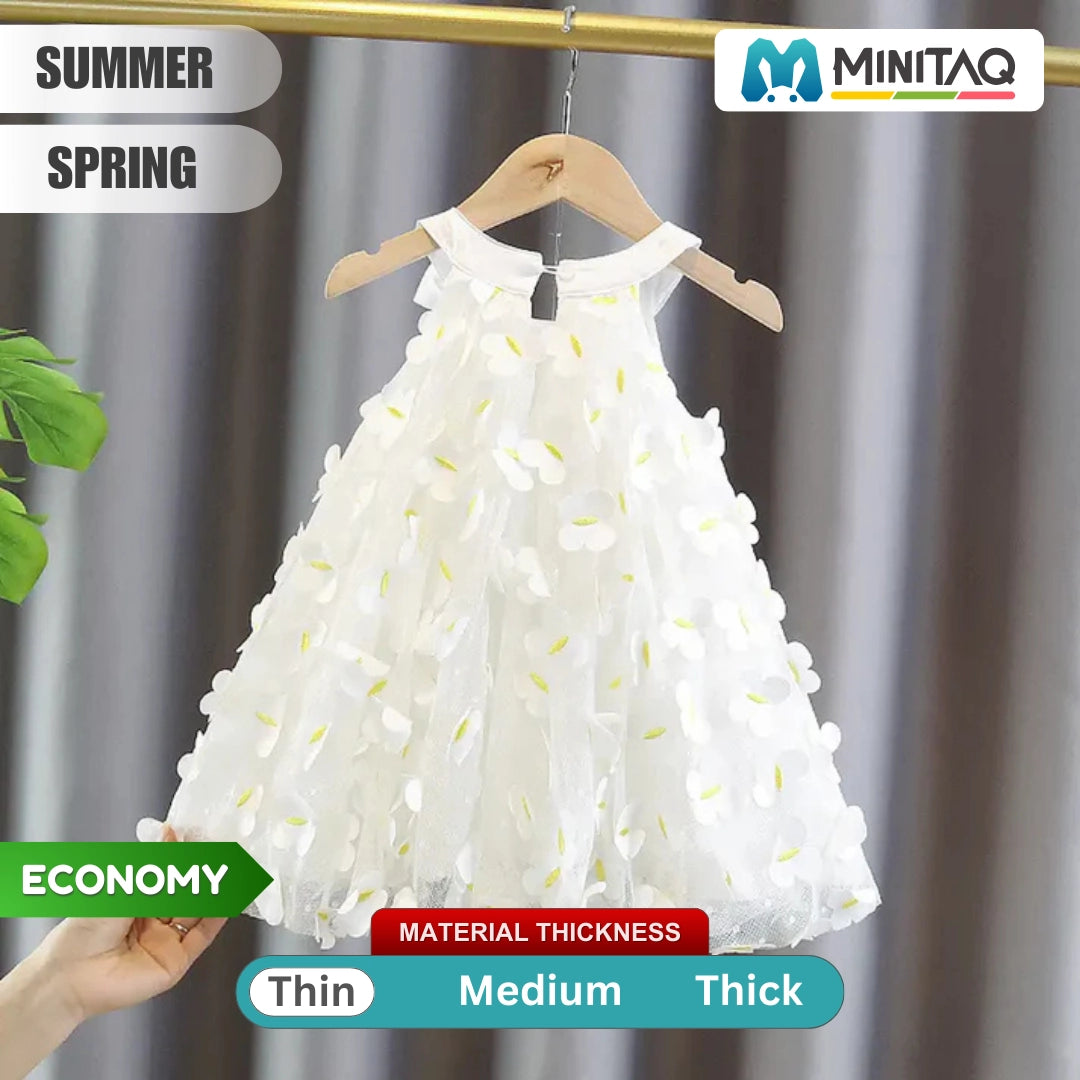 White Floral Petals Sleeveless Dress for Girls 1 - Minitaq baby kids clothes dress