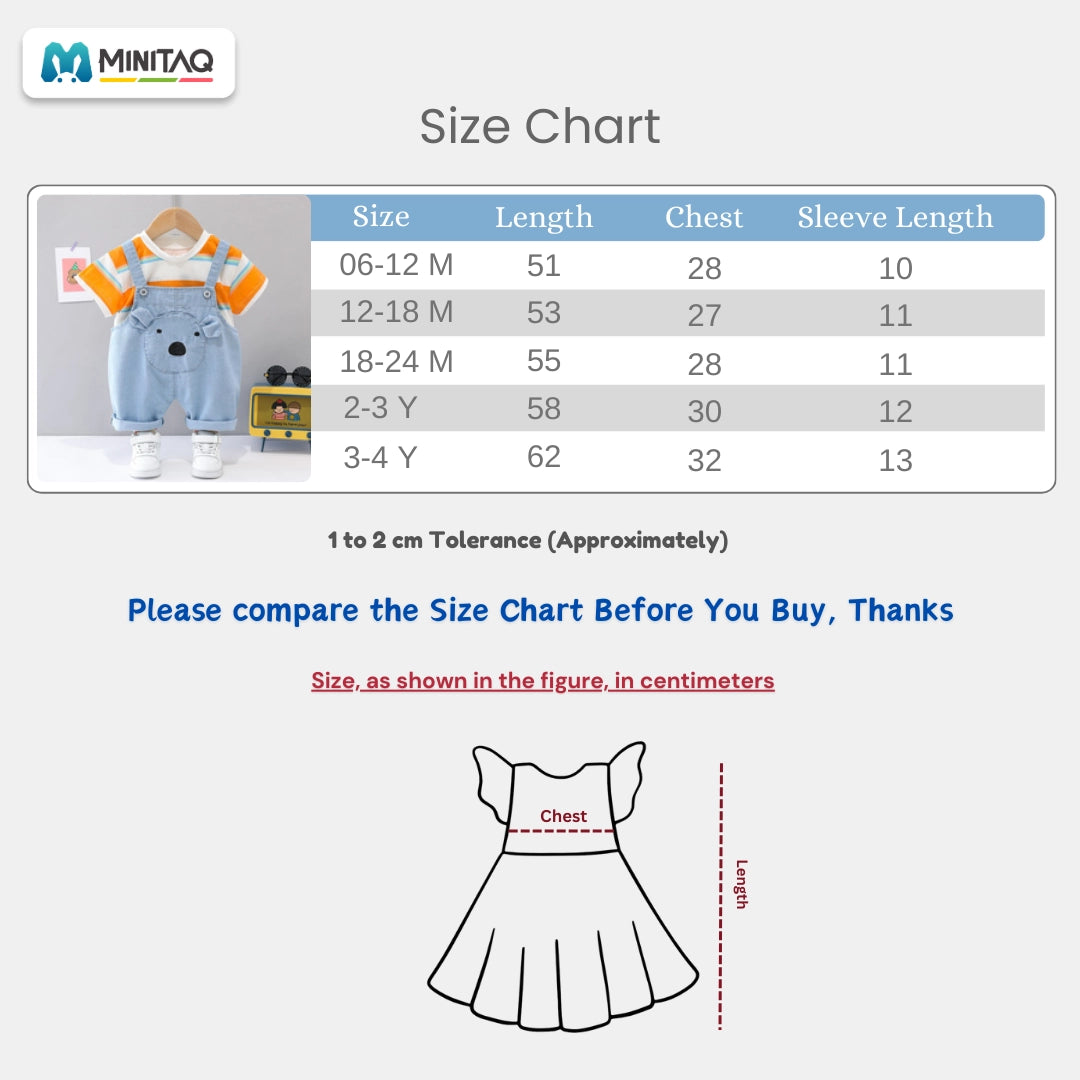 Bear Face Denim Dungaree with Striped Tee - Minitaq baby kids clothes dress 