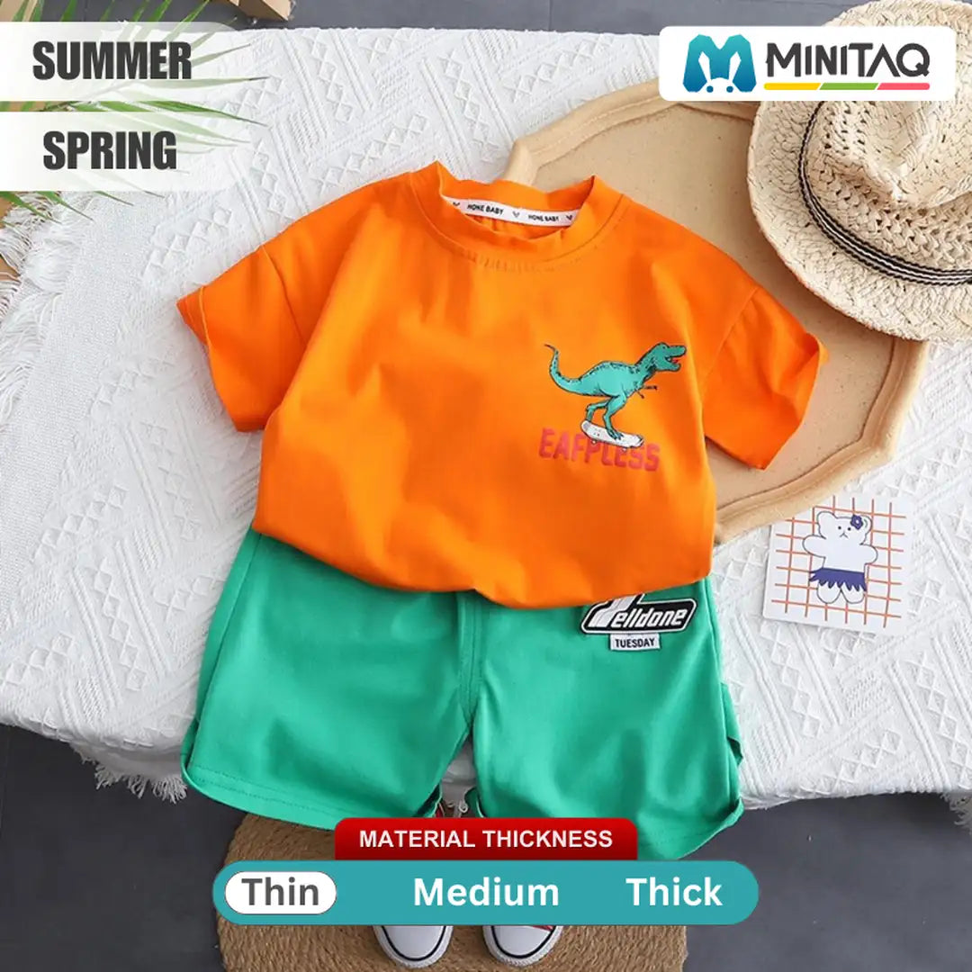 Orange Casual Summer T-Shirt With Green Shorts 2 - Minitaq baby kids clothes dress