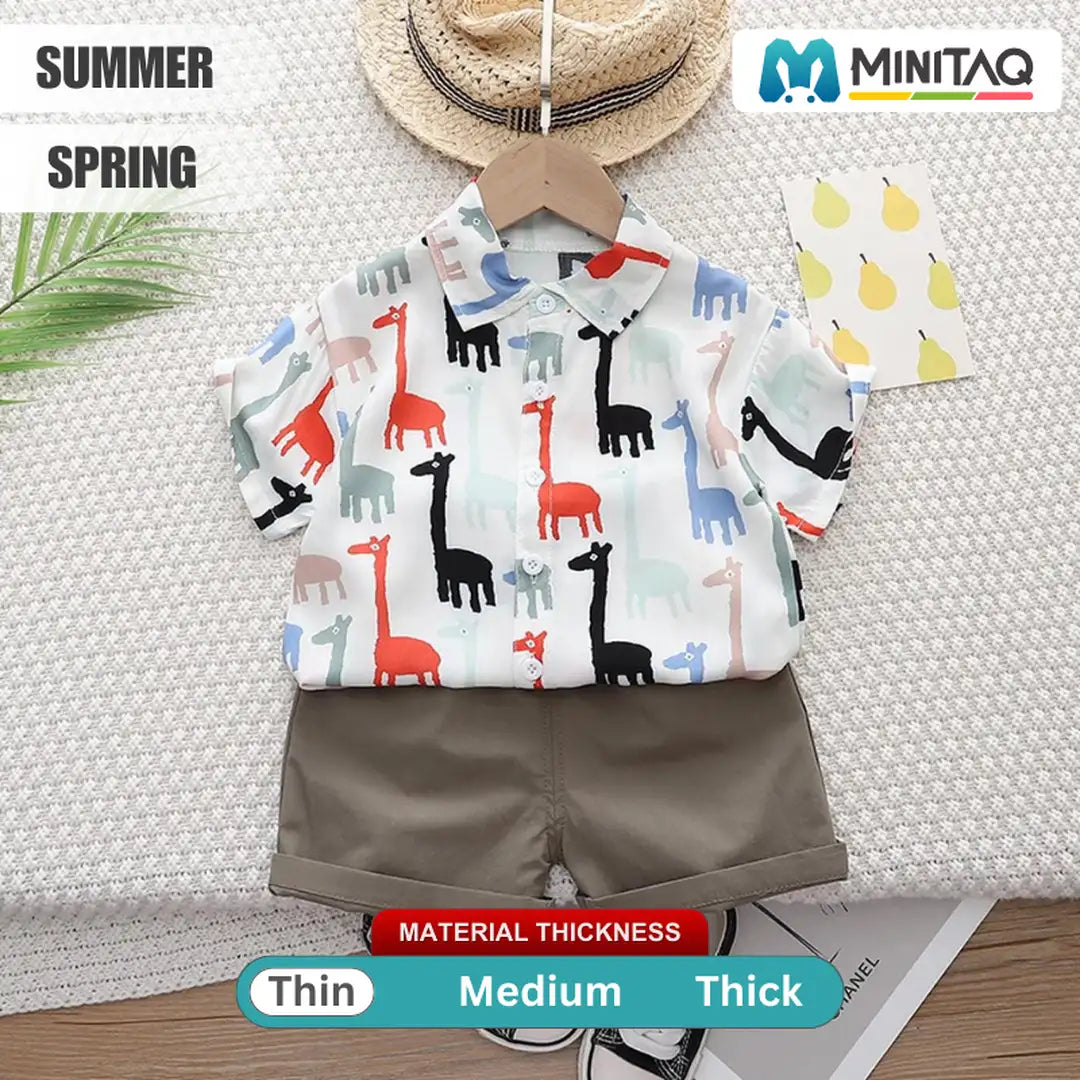 Giraffe Pattern Summer Shirt With Cotton Shorts For Kids 2 - Minitaq baby kids clothes dress