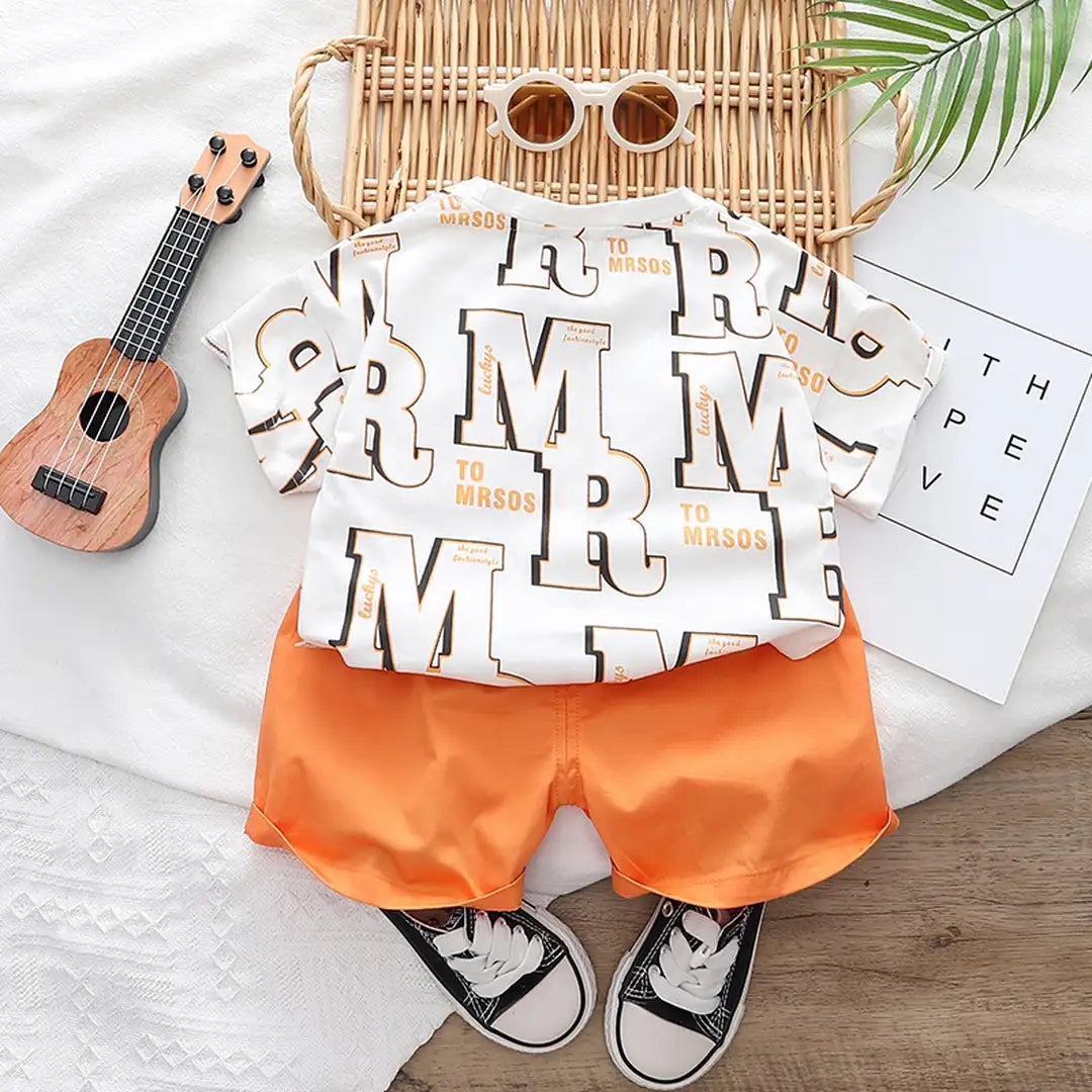 Casual Funky Style T-Shirt With Orange Shorts 14 - Minitaq baby kids clothes dress