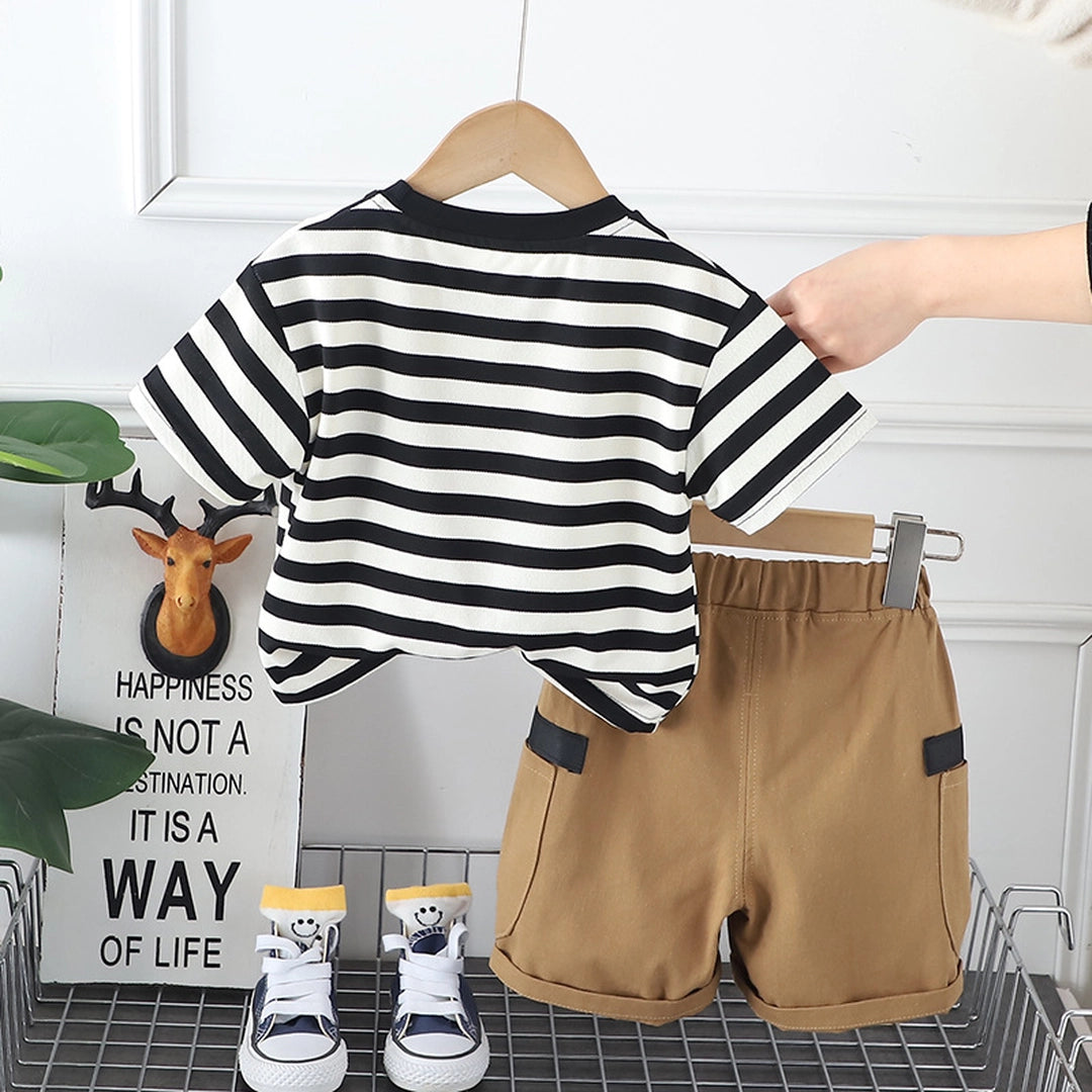 Brown Shorts N Striped Shirt 2pcs Set - Minitaq baby kids clothes dress