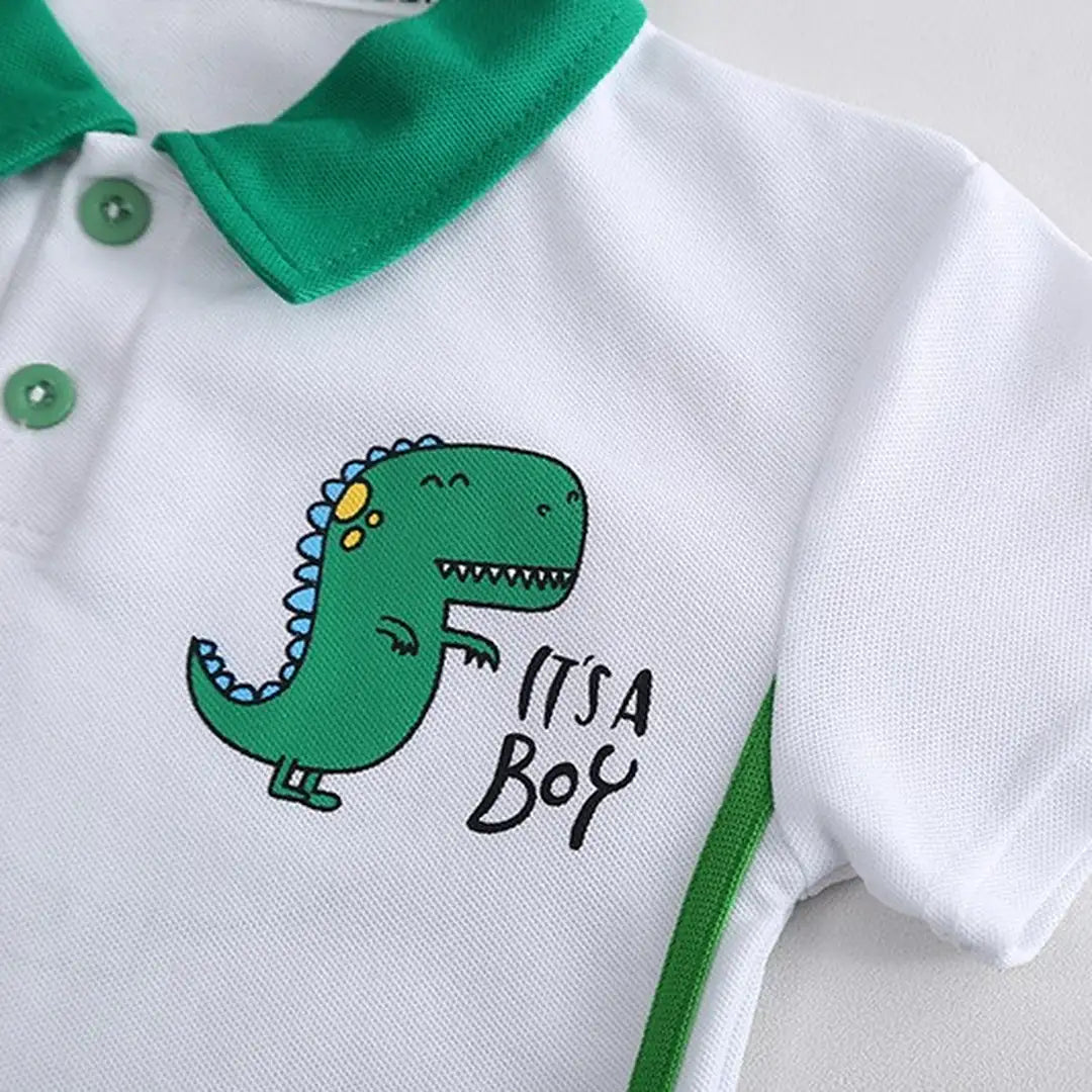 Mini Dino White Polo Shirt and Denim Shorts For Kids 5 - Minitaq baby kids clothes dress