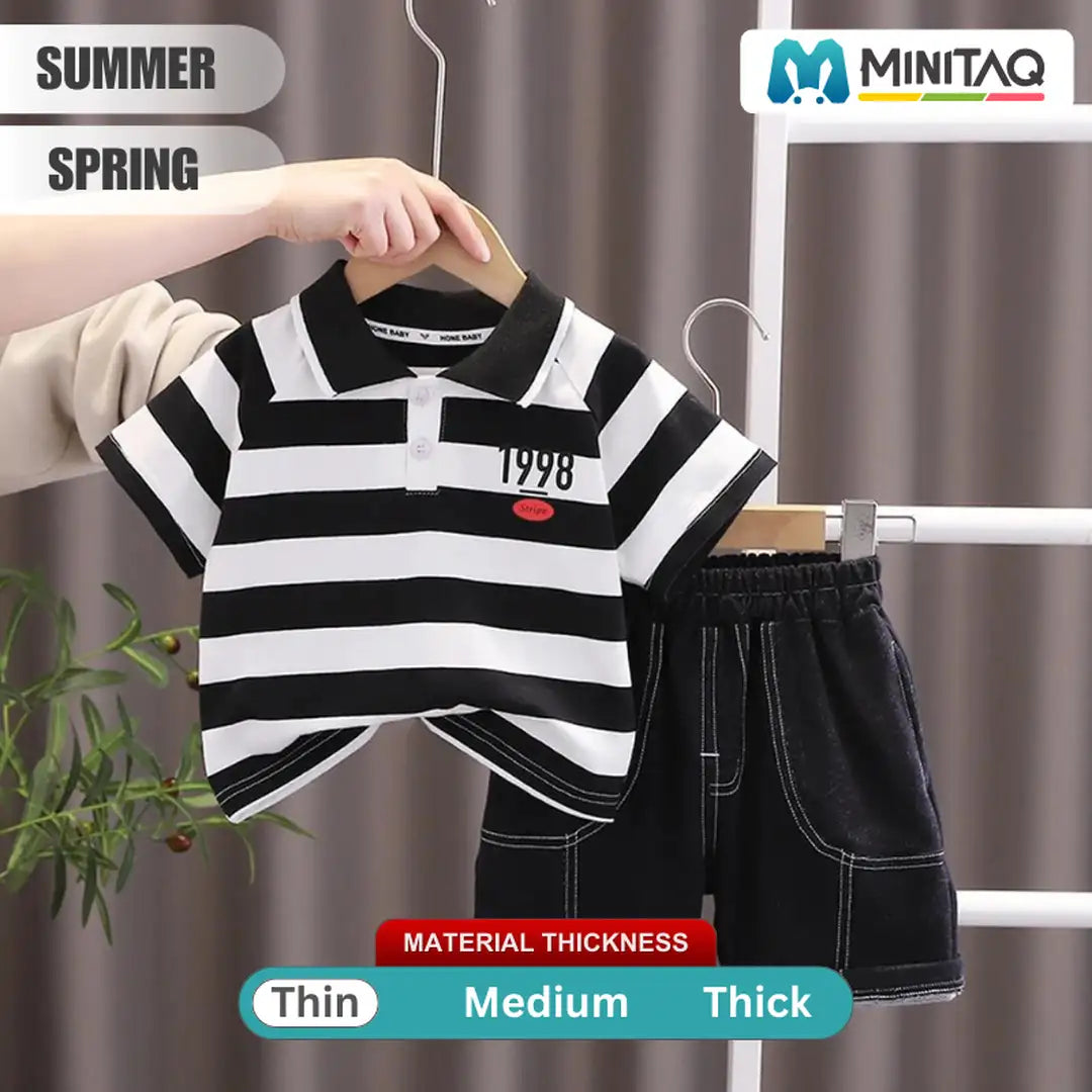 The Black Liner Polo Shirt With Jeans Shorts 2 - Minitaq baby kids clothes dress