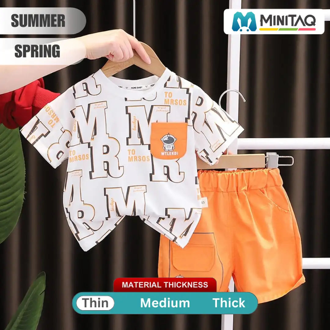 Casual Funky Style T-Shirt With Orange Shorts 2 - Minitaq baby kids clothes dress