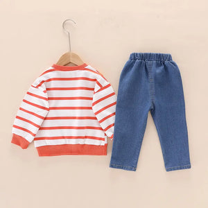 Peachy Lines Jumper N Bear Bag Attached With Denim Pants 14 - Minitaq baby kids clothes dress