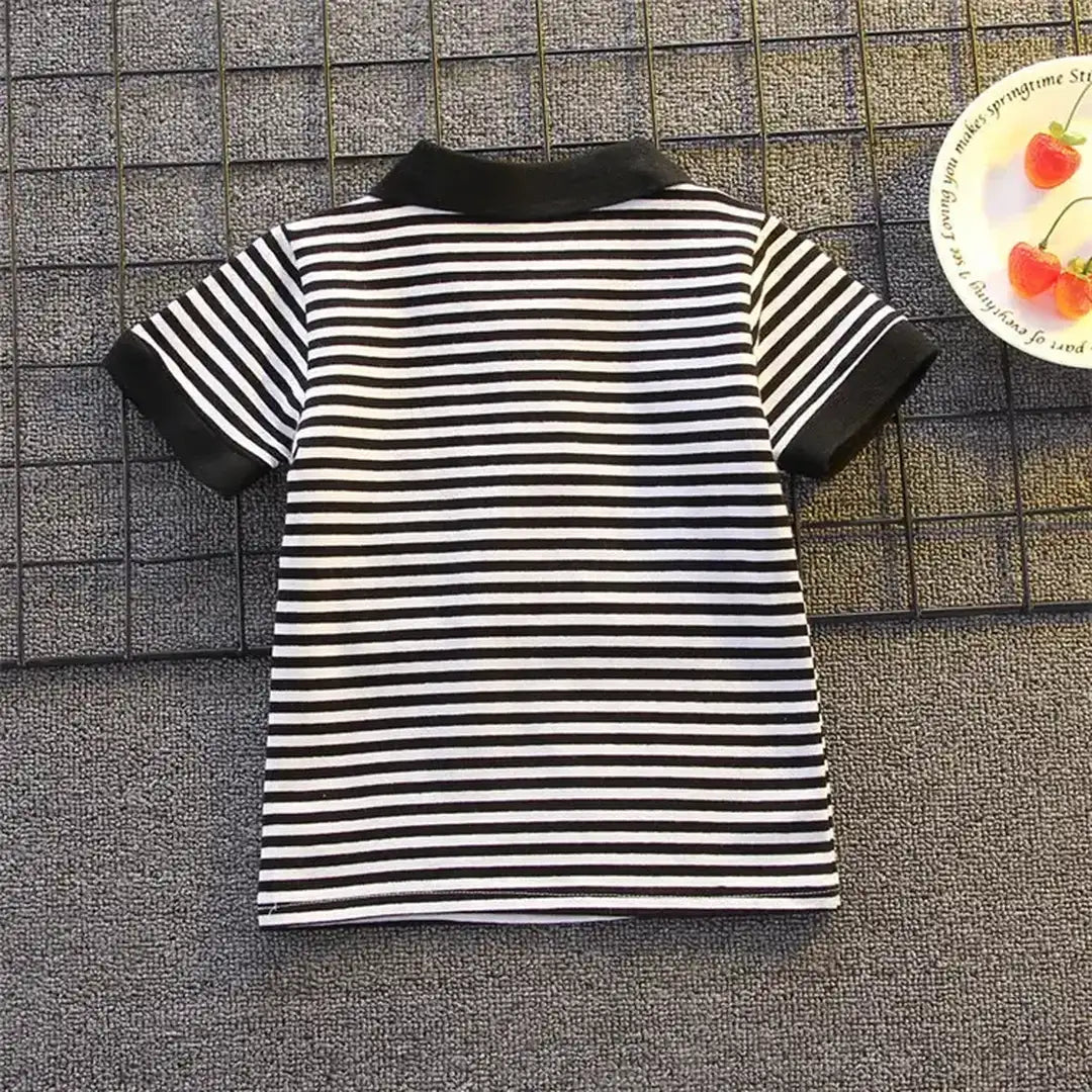 Trendy Striped Polo Shirt and White Shorts Set for Kids 14 - Minitaq baby kids clothes dress