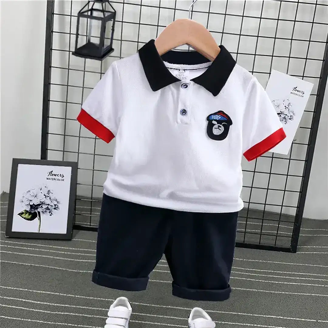 Kids Polo Shirt and Shorts Set with Bear Embroidery 3 - Minitaq baby kids clothes dress