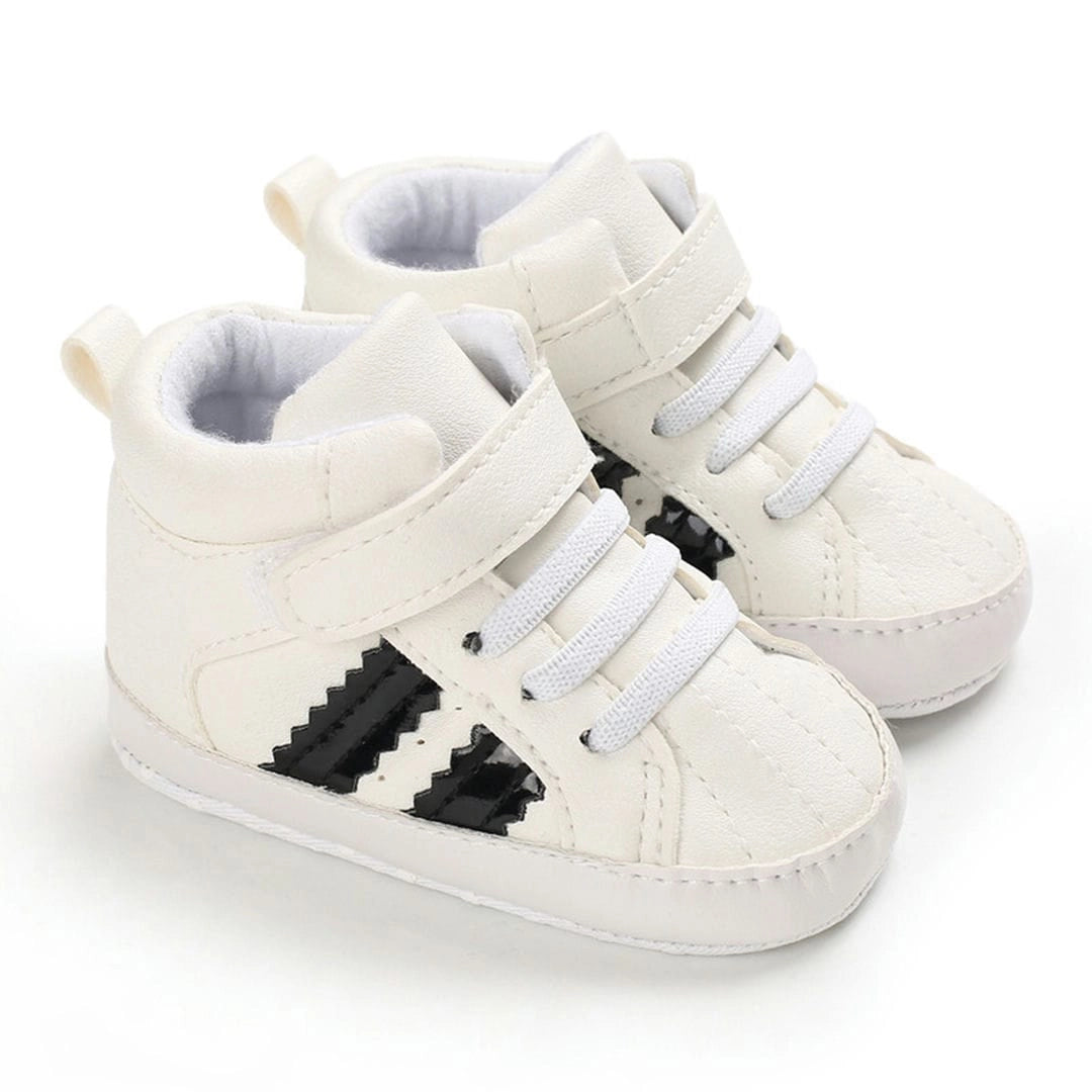 White High Ankle with Black Stripes Baby Shoes 1 - Minitaq baby kids clothes dress