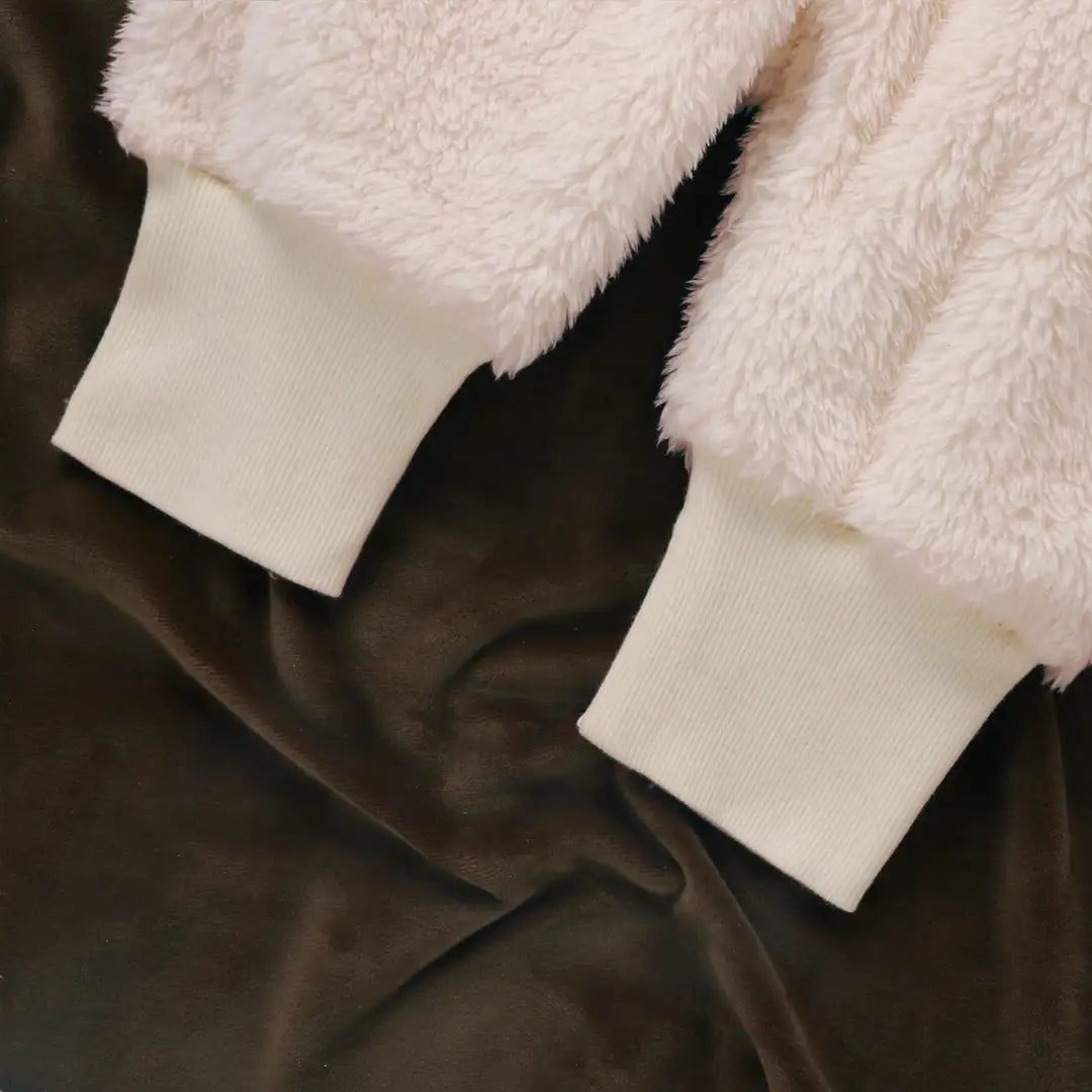 Fuzzy Pink N White Pom Pom Fleece Hoodie 2pcs Set - Minitaq baby kids clothes dress