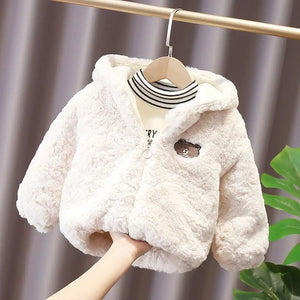 Soft Comfy Ivory Hooded Jacket with Bear Patch - Minitaq baby kids clothes dress