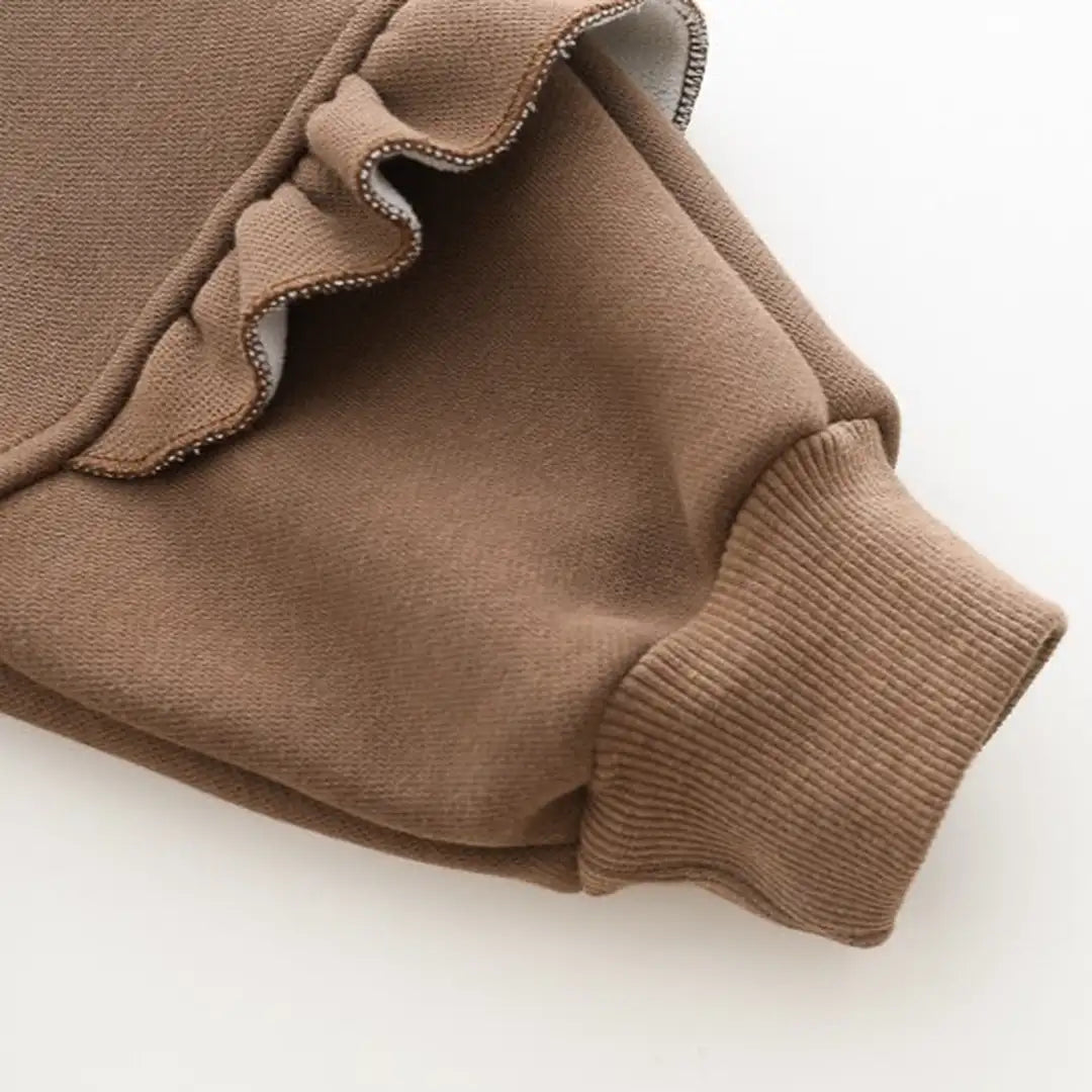 Cream Hooded Jacket with Rabbit Patch N Brown Ruffle Pants Set - Minitaq baby kids clothes dress