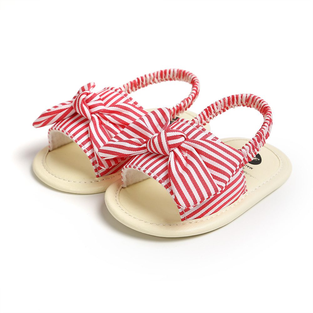 Red Striped Baby Sandals With Elastic Ankle Band 1 - Minitaq baby kids clothes dress