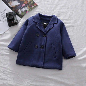 Stylish Wool Blend Blue Trench Coat - Minitaq baby kids clothes dress