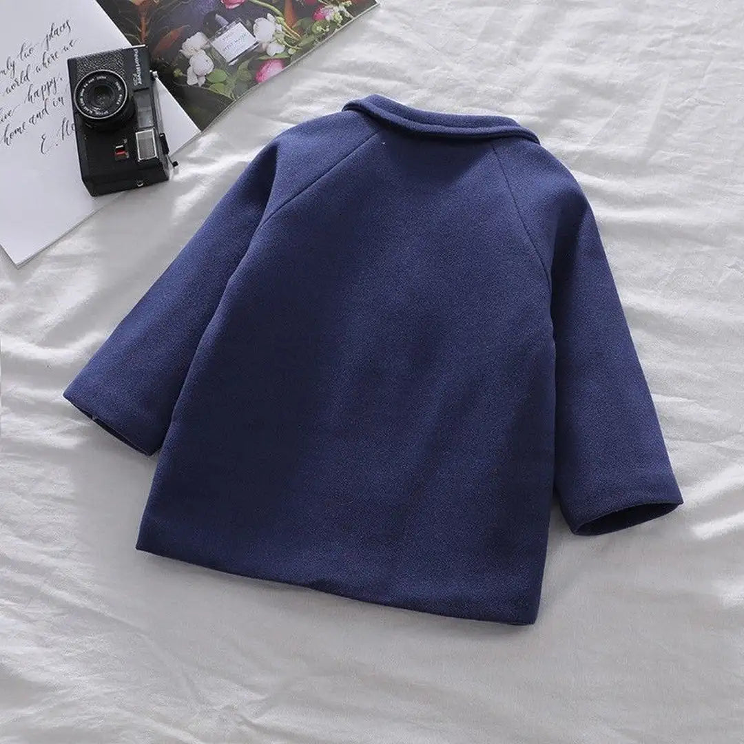 Stylish Wool Blend Blue Trench Coat - Minitaq baby kids clothes dress