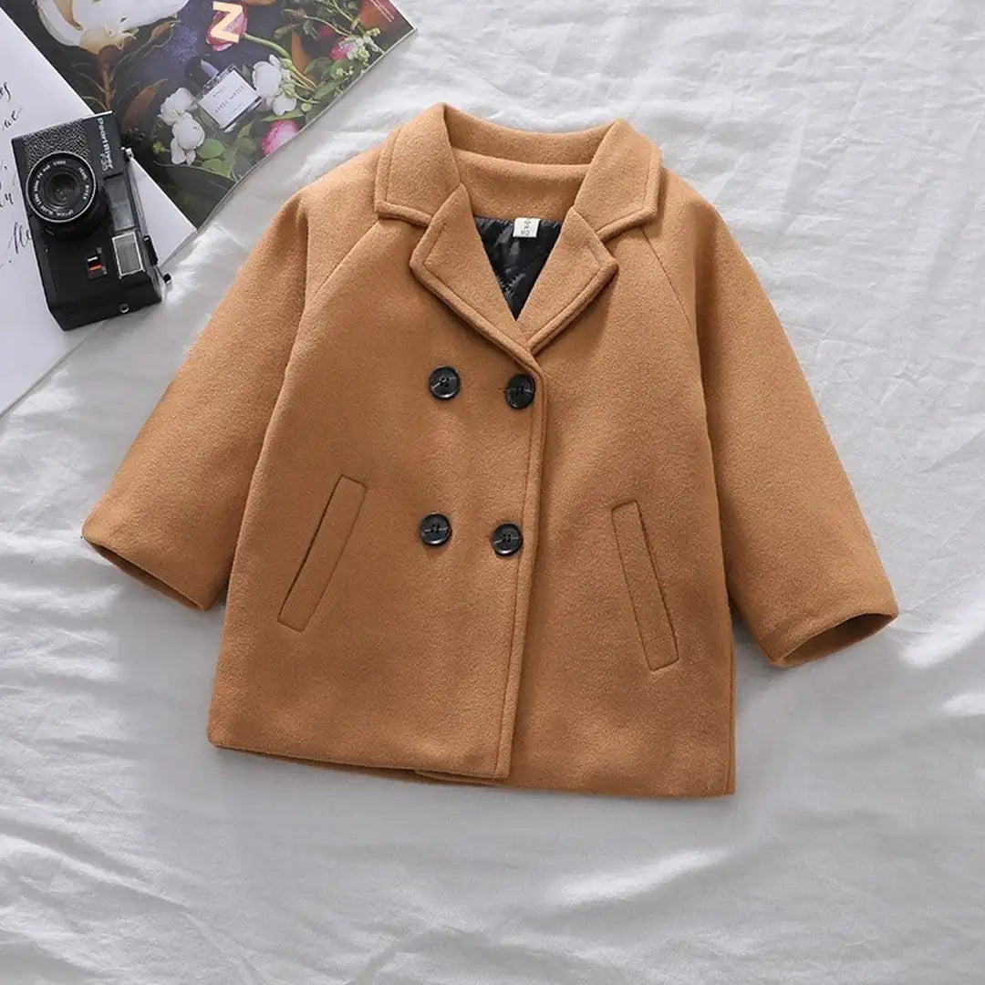 Stylish Wool Blend Camel Color Trench Coat - Minitaq baby kids clothes dress