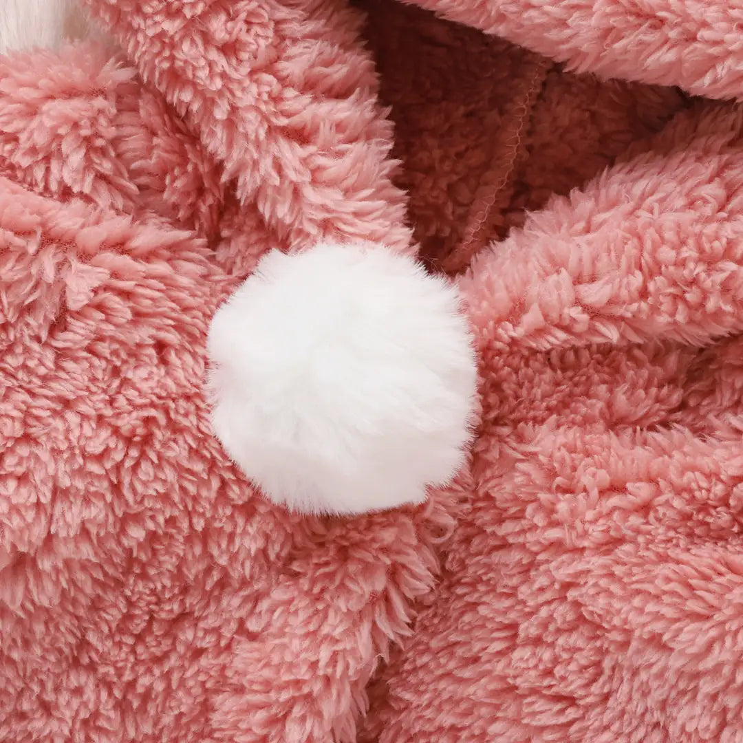 Fuzzy Pink N White Pom Pom Fleece Hoodie 2pcs Set - Minitaq baby kids clothes dress