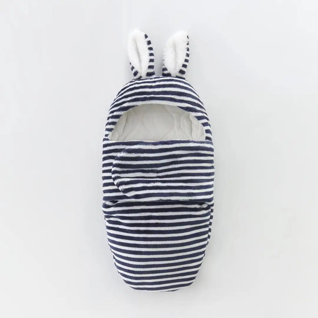 Navy Stripe Bunny Ear Baby  Swaddle 1 - Minitaq baby kids clothes dress