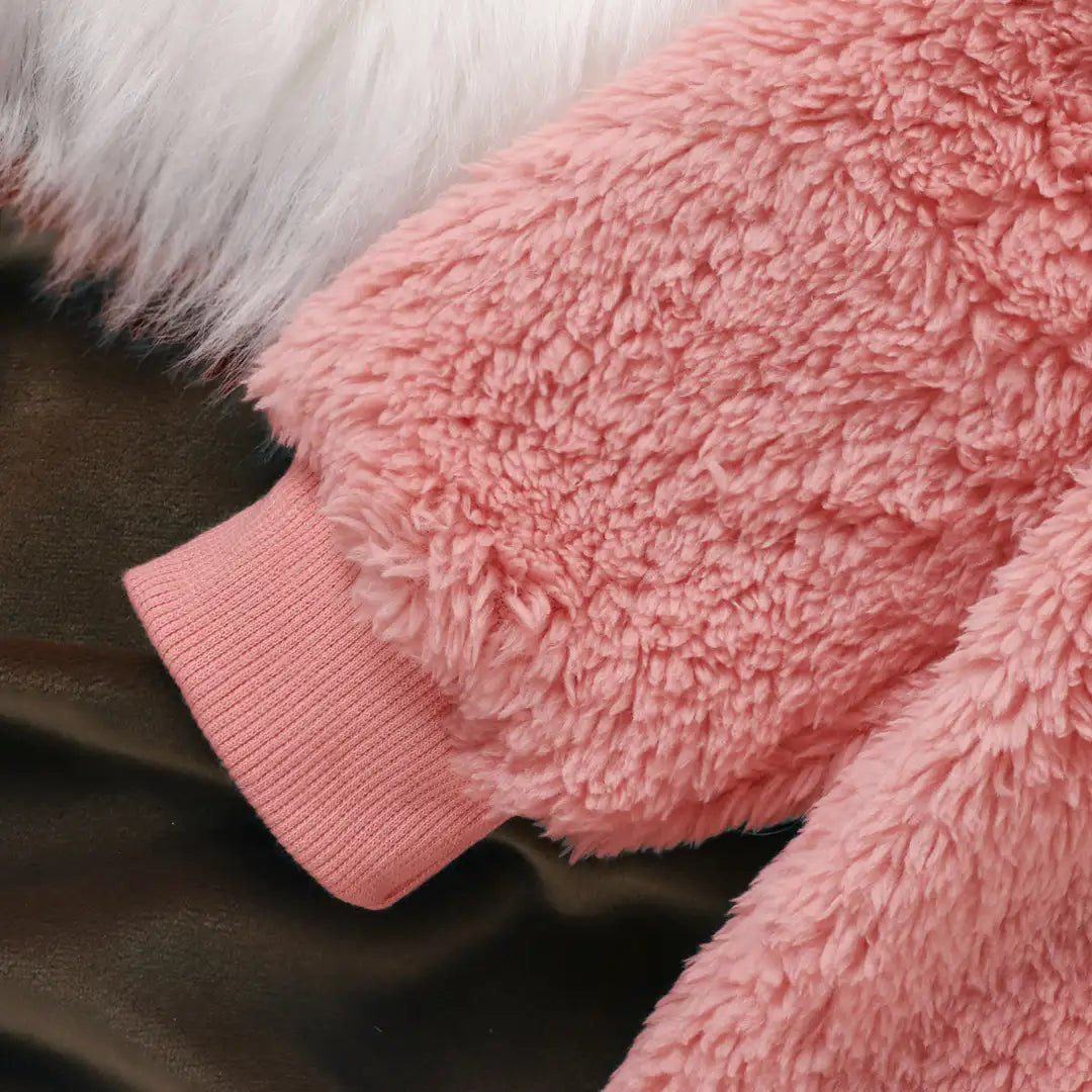 Fuzzy Pink N White Pom Pom Fleece Hoodie 2pcs Set - Minitaq baby kids clothes dress